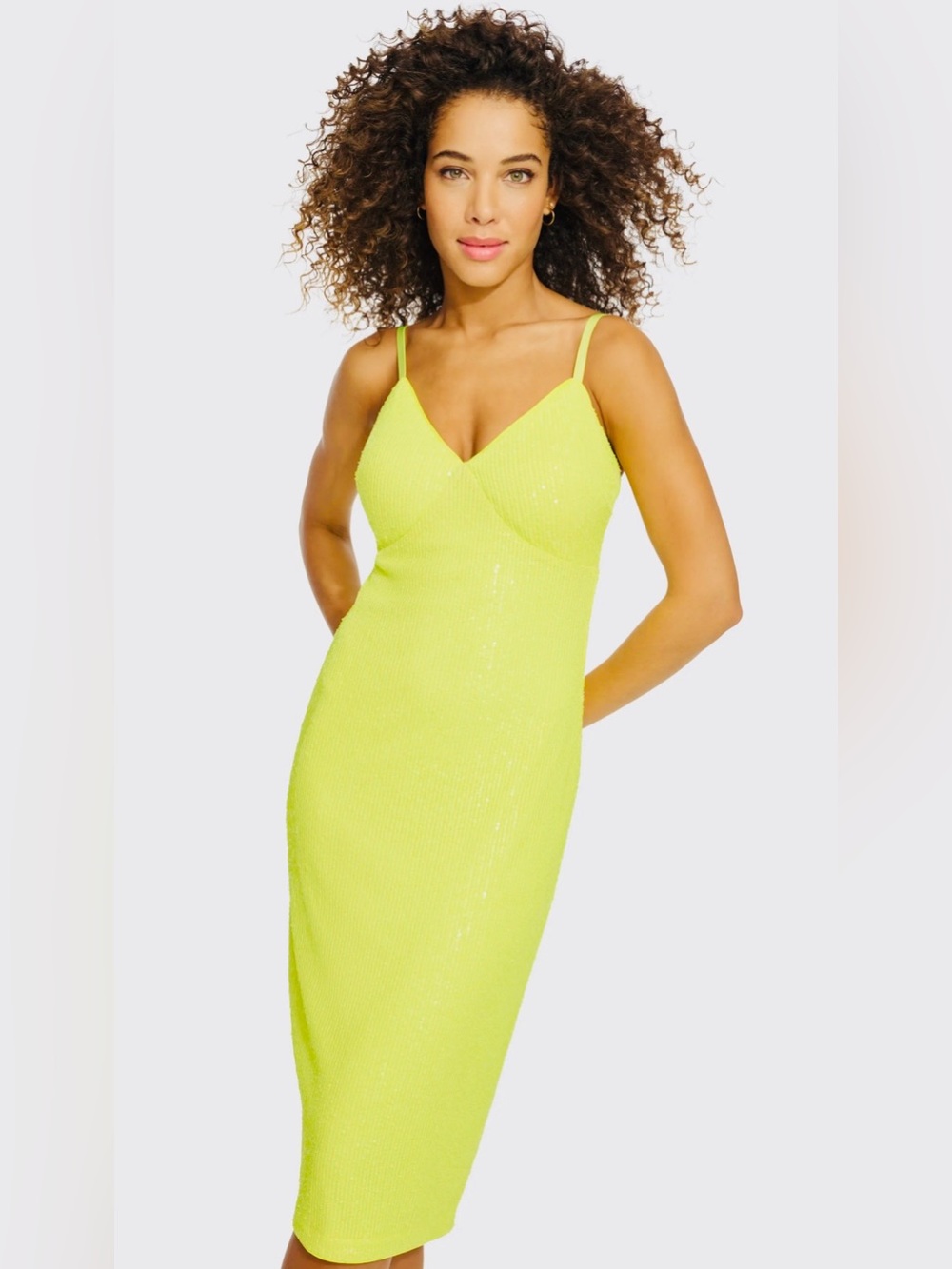 Siena Sequin Mesh Sheath A-Line Dress Citrus Size 10 - Picture 5 of 8